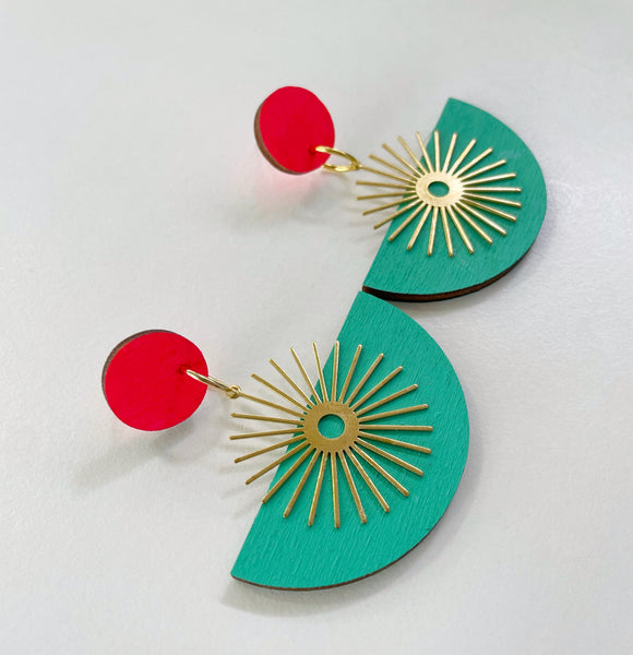 Summer plywood & brass earring