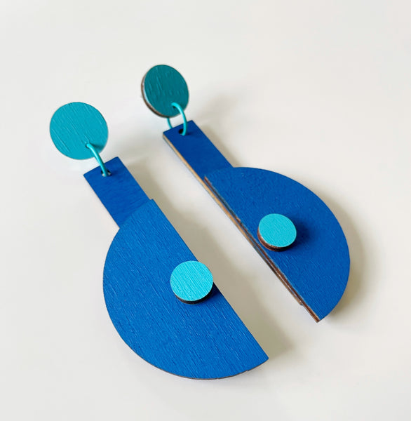 Nina plywood earring - Blue