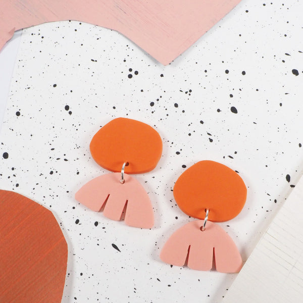 Tangerine and pink dangle earrings