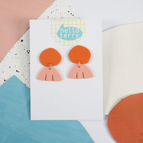Tangerine and pink dangle earrings