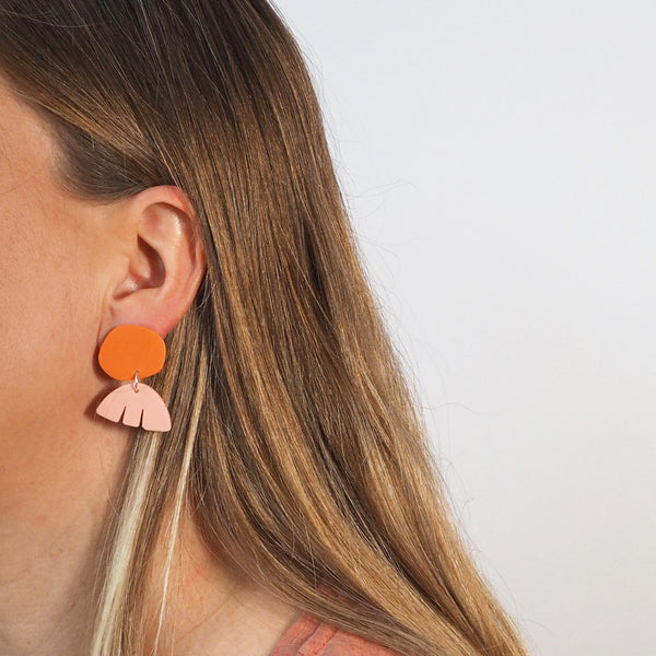 Tangerine and pink dangle earrings