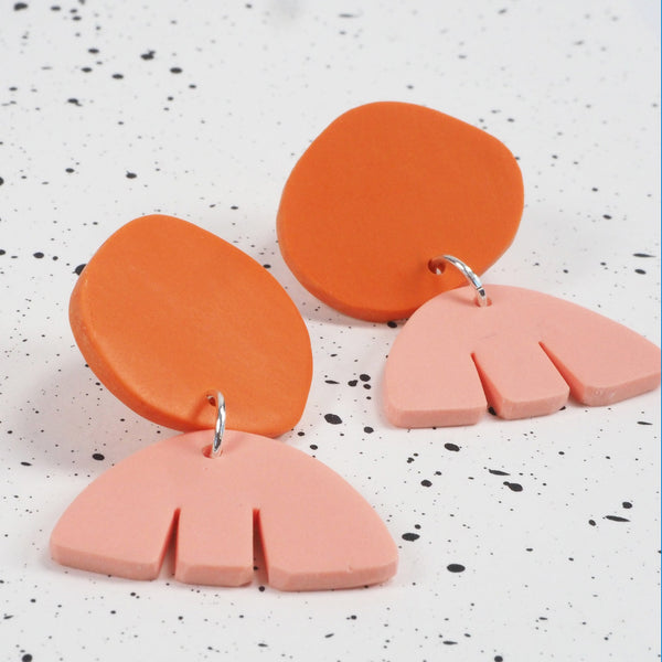 Tangerine and pink dangle earrings