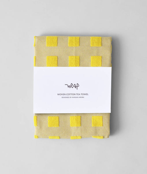 Squares Yellow & Oat tea towel