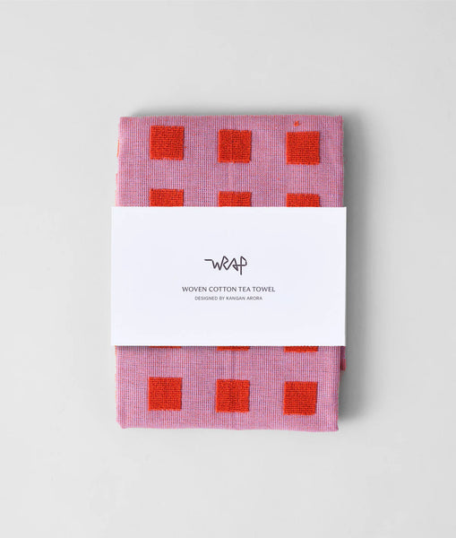 Squares Lilac & Warm Red tea towel