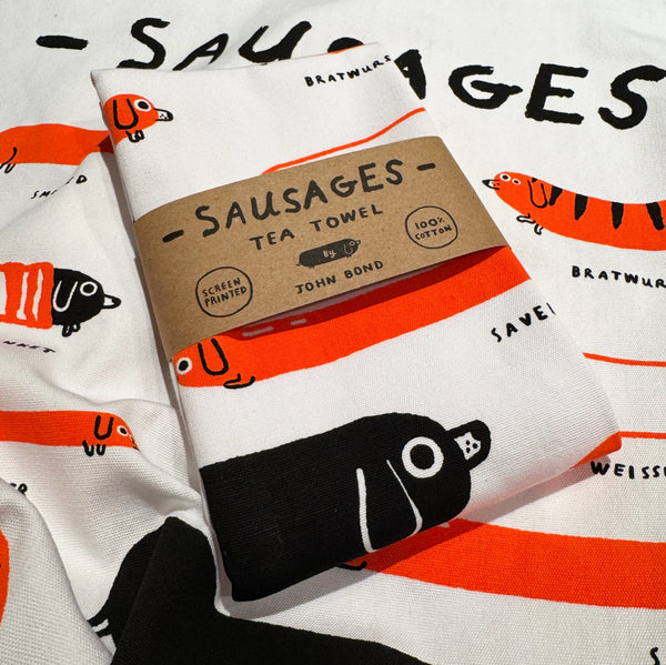 Sausages tea towel