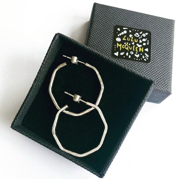 Silver octagon hoop earrings