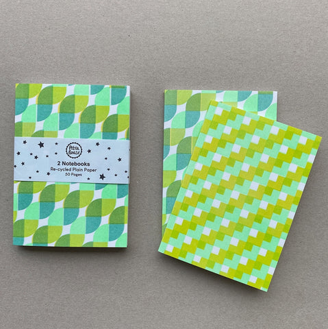Riso printed notebook two pack - acid green & mint
