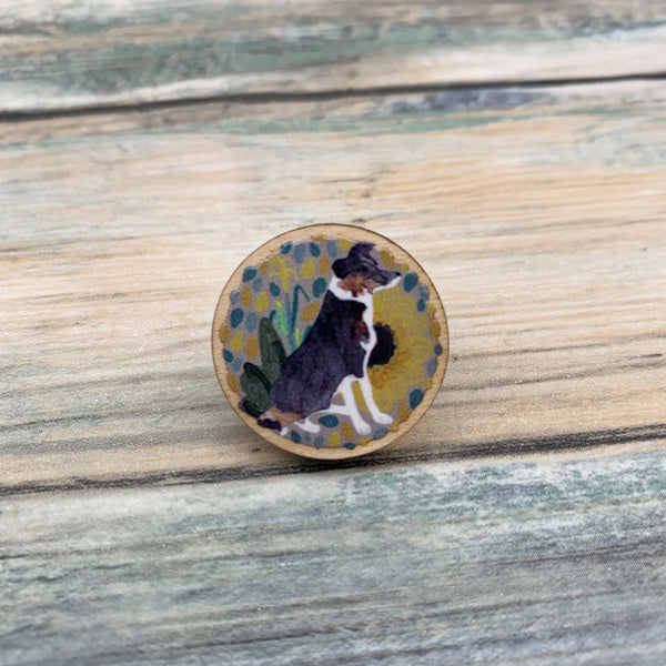 Collie round pin badge