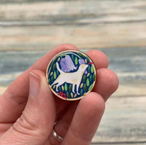Golden Labrador round pin badge