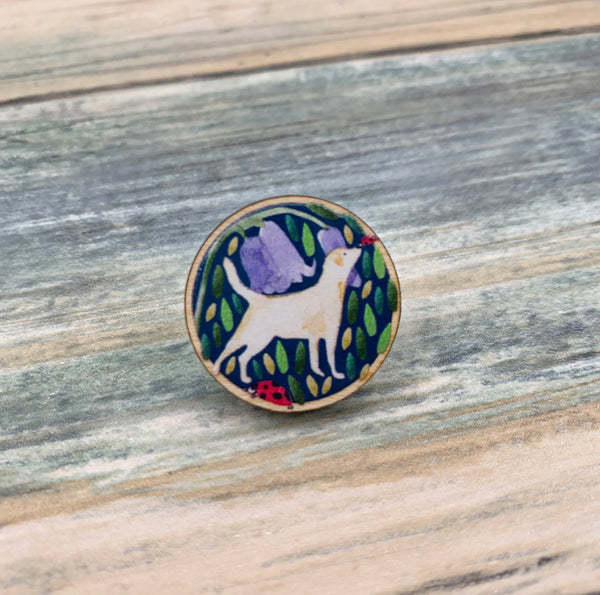 Golden Labrador round pin badge