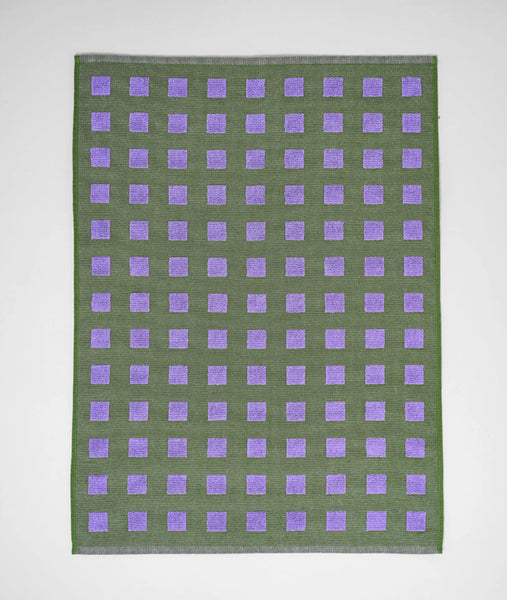 Squares Olive & Lilac tea towel