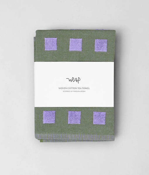 Squares Olive & Lilac tea towel