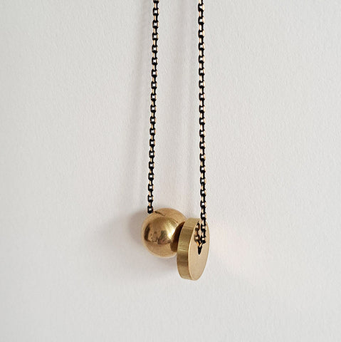 Solid brass ball & disc necklace