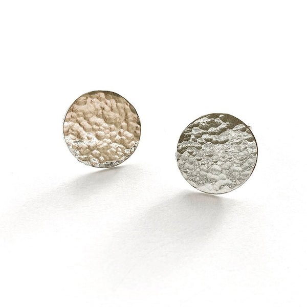 Large silver disc stud earrings