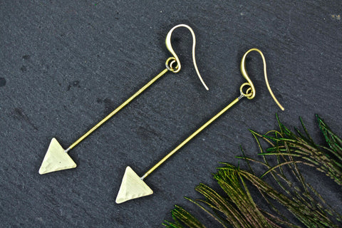 Hammered brass arrow earring