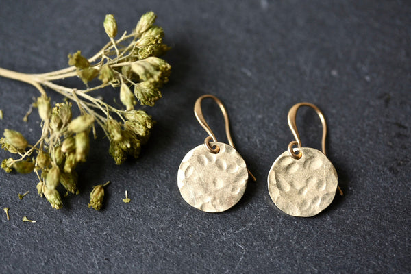 Hammered brass disc earrings