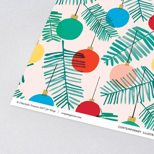 Baubles Christmas wrapping paper two sheets