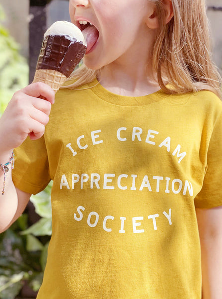 Ice Cream Appreciation Society honeycomb yellow kids t-shirt