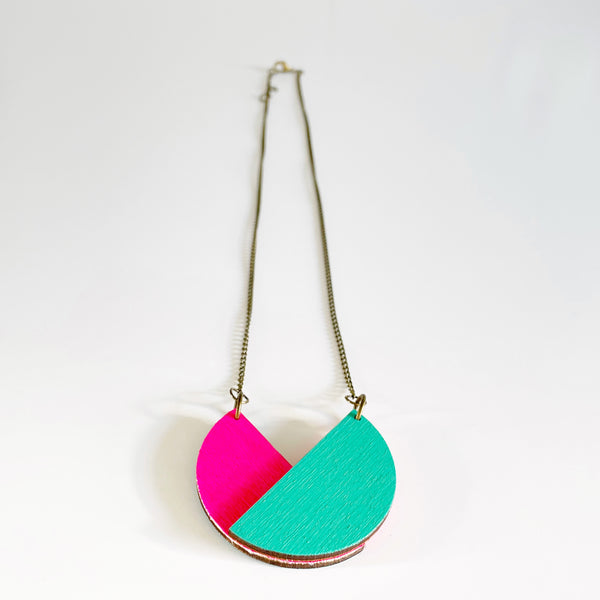 Peaky teal & neon pink necklace