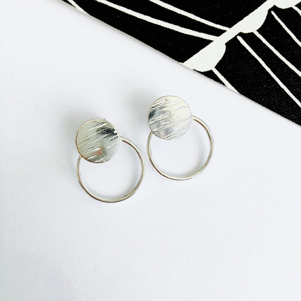 Modern geometric silver stud hoop earrings