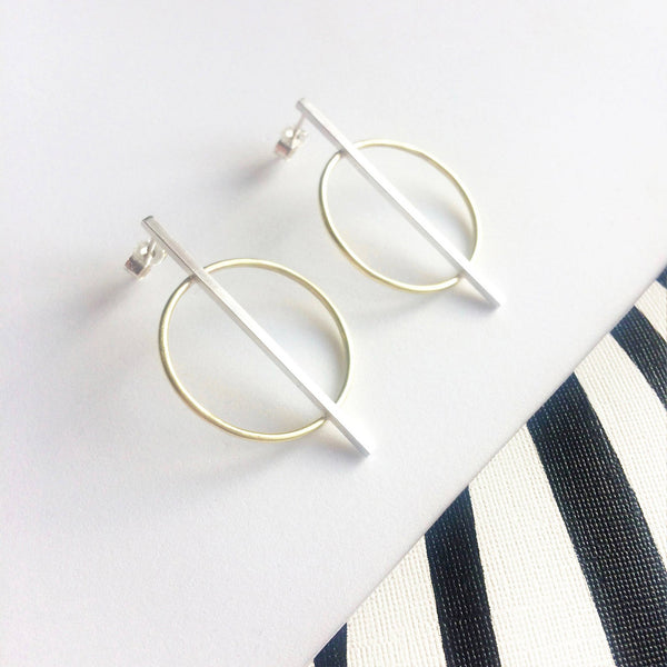 Brass and silver geometric earrings