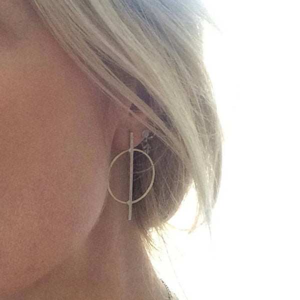 Brass and silver geometric earrings