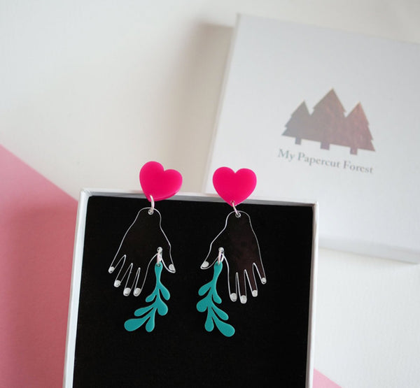 Hand and plants earrings