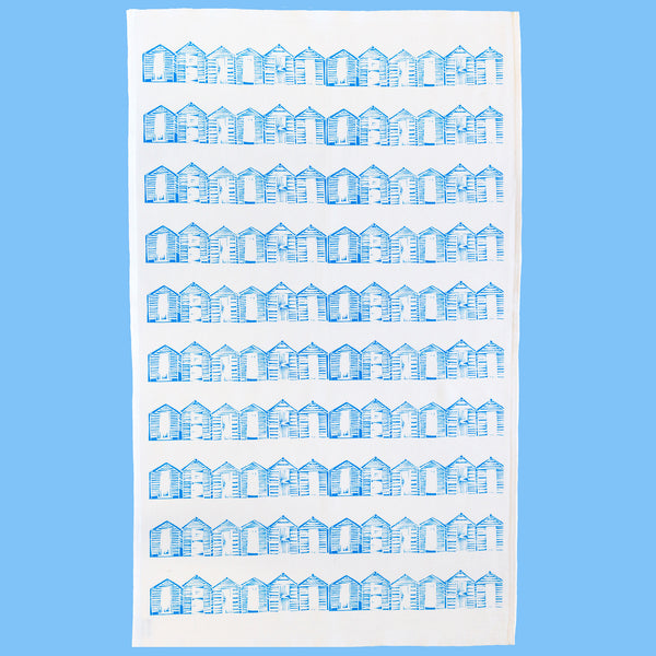 Beach Huts tea towel