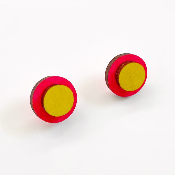 Dot plywood neon pink & yellow studs