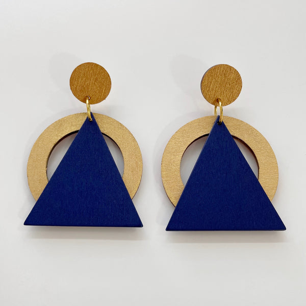 Hip - Gold, navy and copper plywood earrings