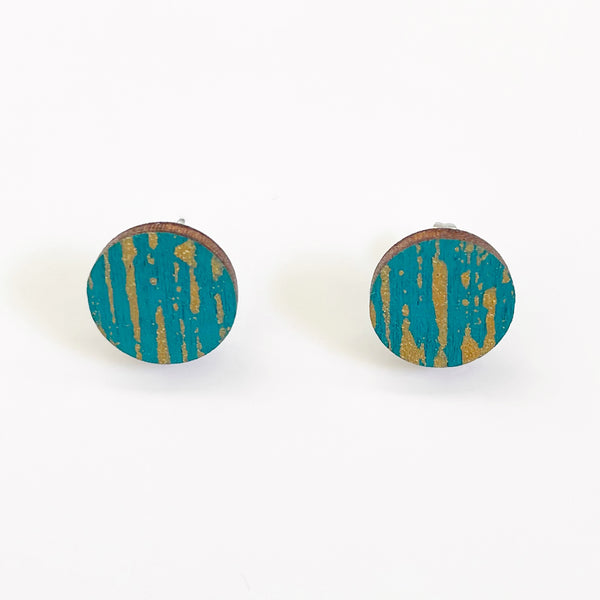 Plywood teal and gold stripes studs