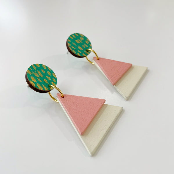 Dotty -  Mint, pink & cream plywood earrings