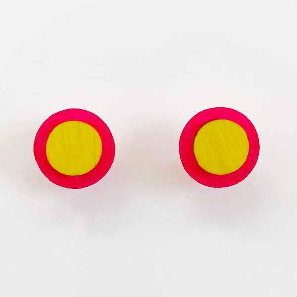 Dot plywood neon pink & yellow studs