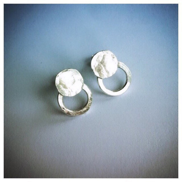 Silver circle and hoop stud earrings