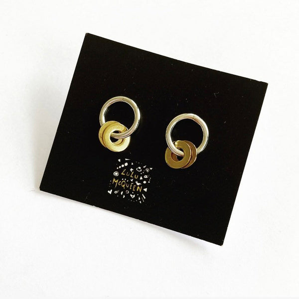 Silver and brass dangle earrings