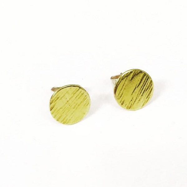 Hammered brass disc stud earrings