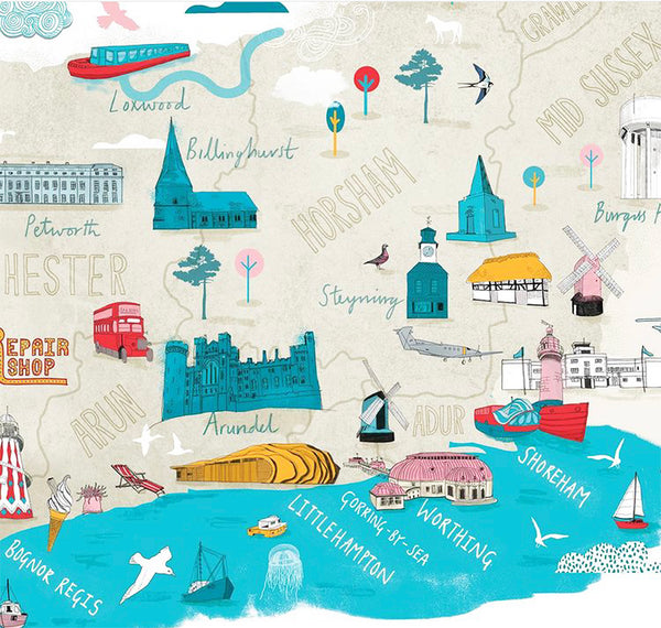 West Sussex Map print