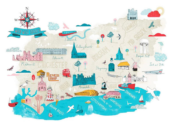West Sussex Map print