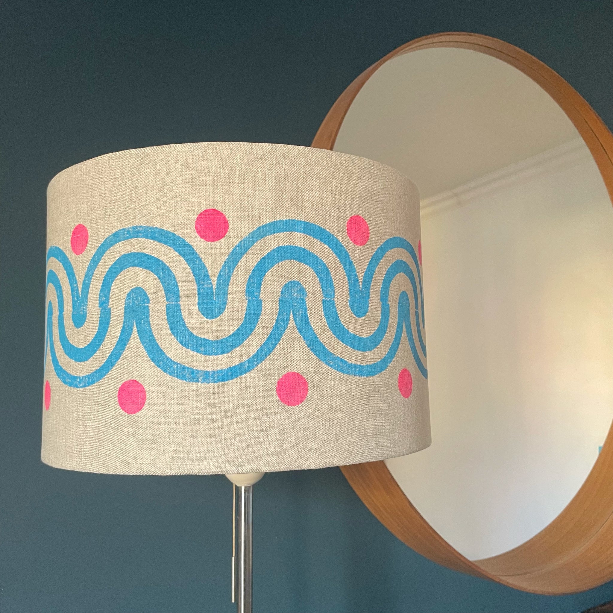 Wiggle blue & pink Linen Lampshade 30cm