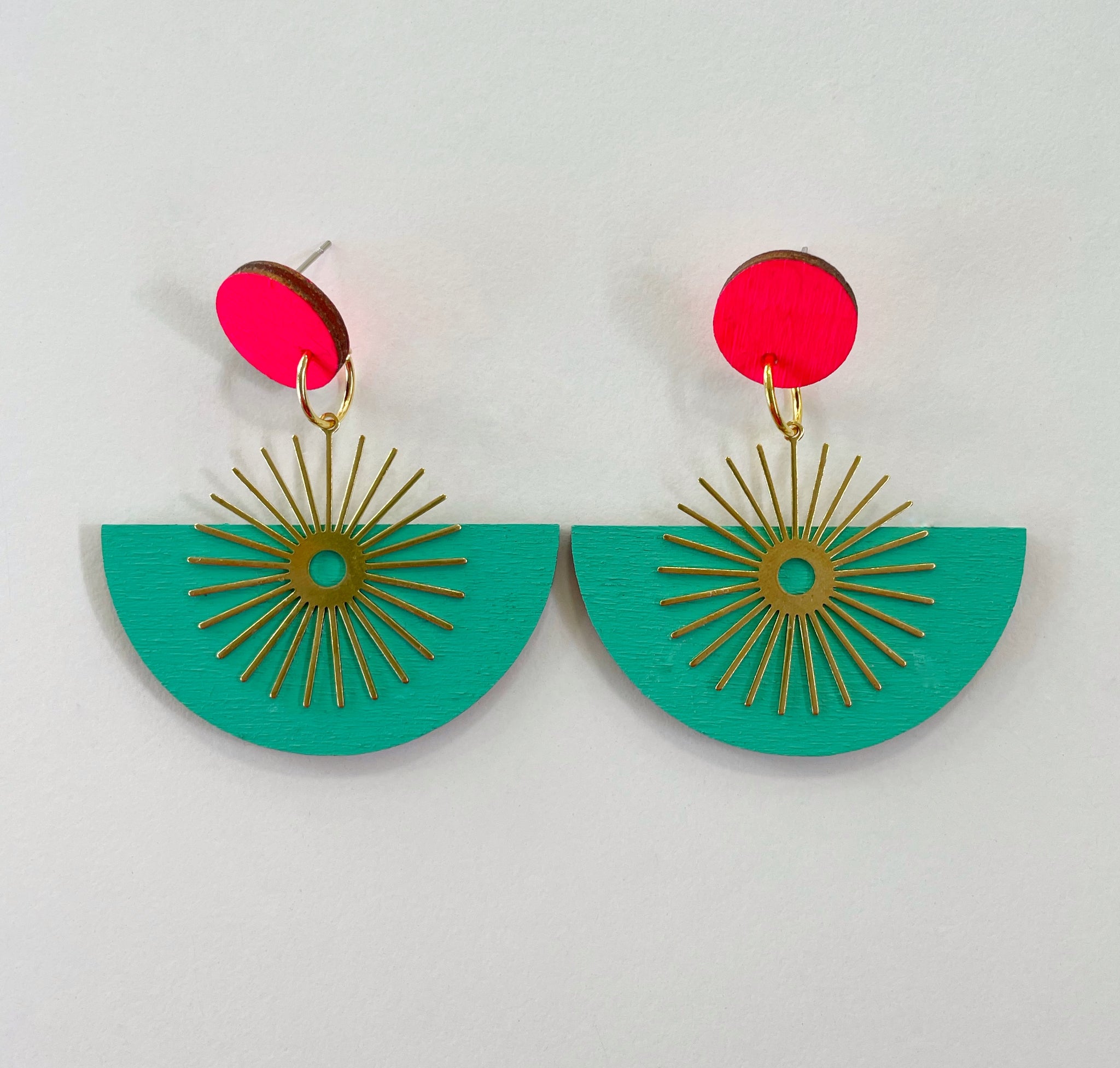 Summer plywood & brass earring