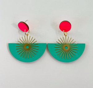 Summer plywood & brass earring