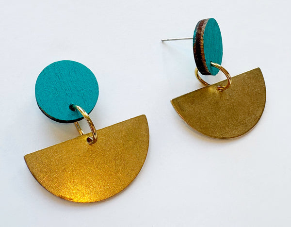 Daisy teal & brass semi circle dangle