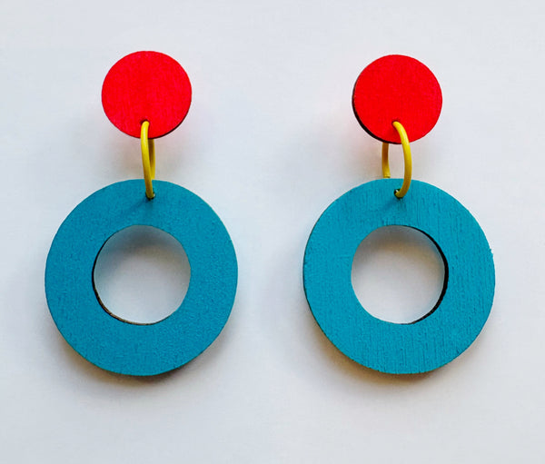 Patty coral & blue plywood dangle