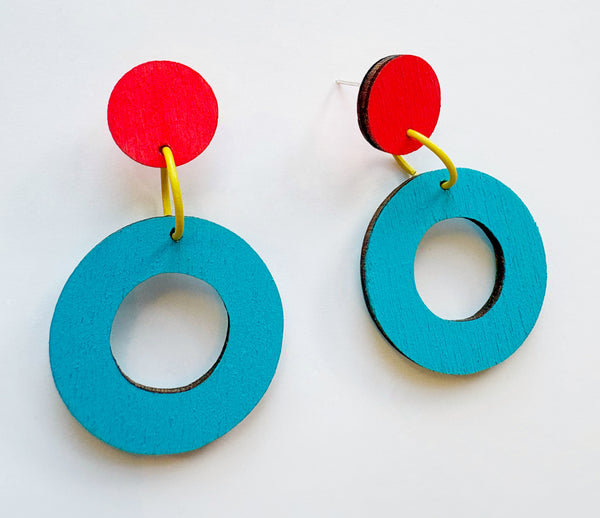 Patty coral & blue plywood dangle