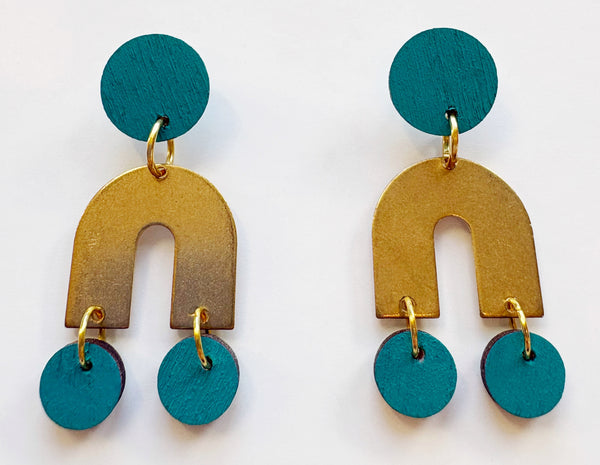 Rosie plywood & brass dangle earrings