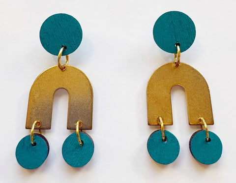 Rosie plywood & brass dangle earrings