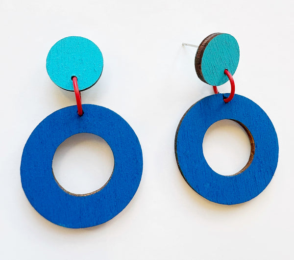 Patty bright blue & dark blue plywood dangle