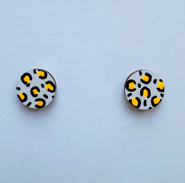 Plywood white, orange & black leopard print studs