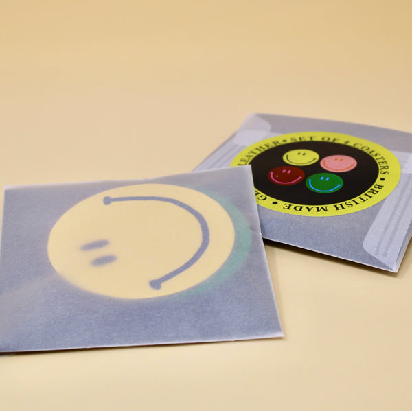 Smiley Leather Coasters - pack of 4