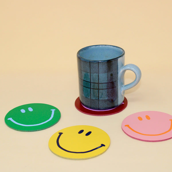 Smiley Leather Coasters - pack of 4